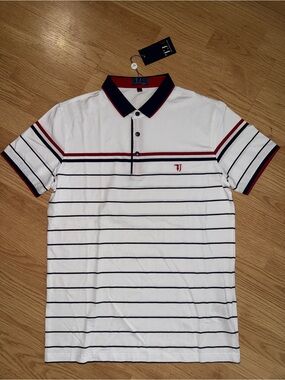 Trussardi White Polo with Navy and Red Stripes